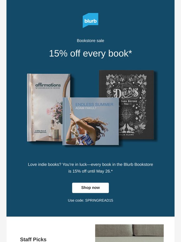 On now: 15% off our bookstore