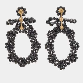 Black Beaded Gold Tone Earring
