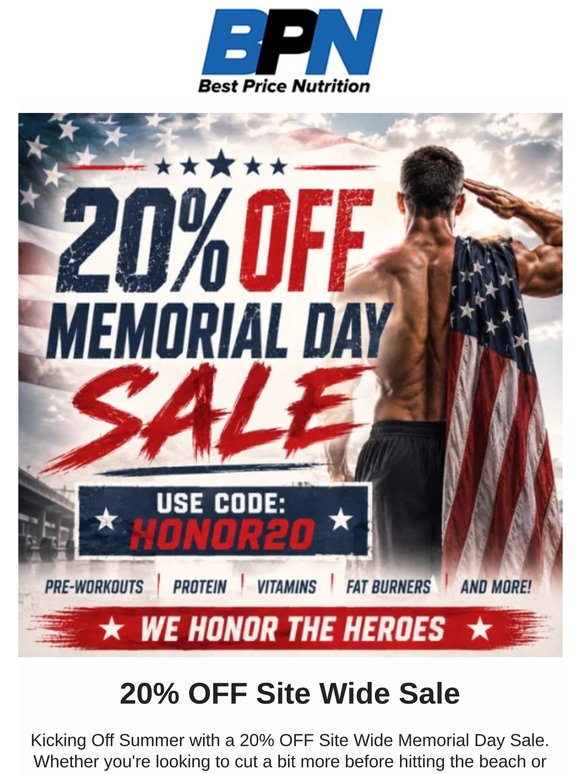 Stock Up & Save 💪 20% OFF Everything This Memorial Day
