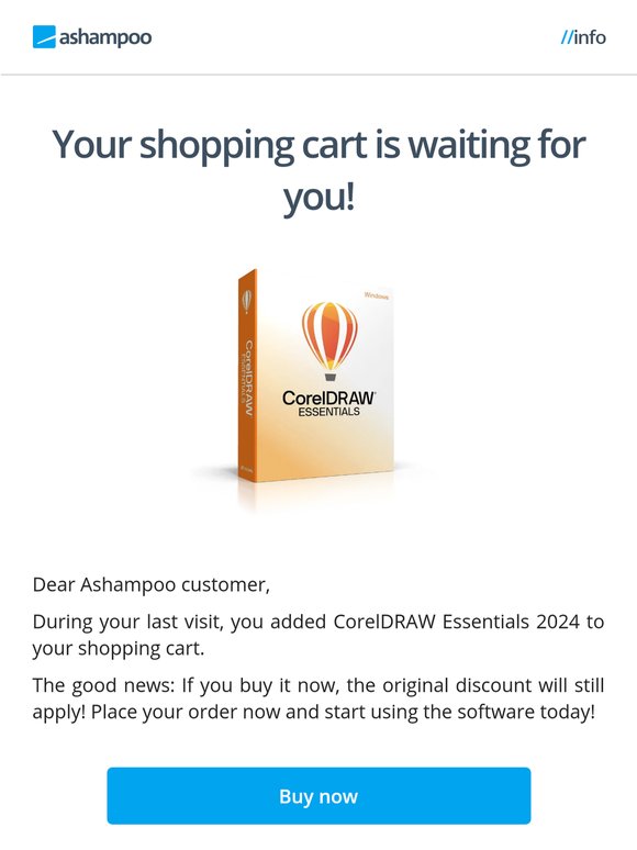 Quick reminder: Your shopping cart is waiting for you! CorelDRAW Essentials 2024
