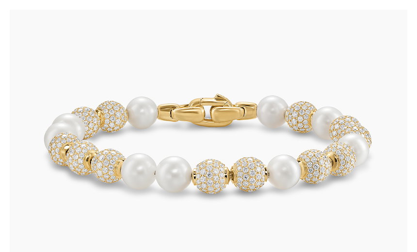 Spiritual Beads Pearl and Pavé Bracelet 18K Yellow Gold with Pearls and Pavé Diamonds, 8mm
