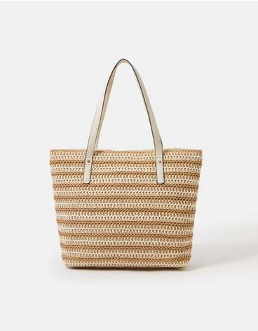 Stripe Raffia Shoulder Bag Natural