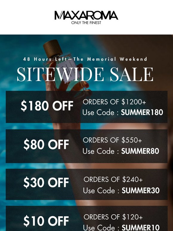 ⏰ Last 48hrs: $180 sitewide savings