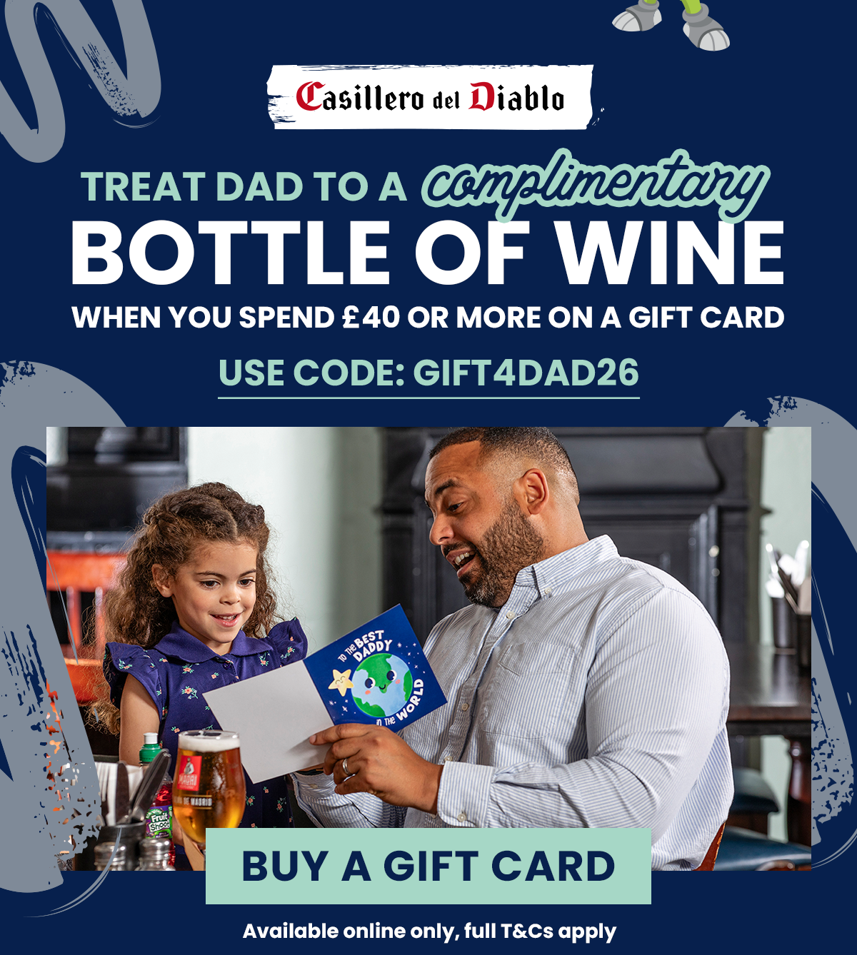 Enjoy a free bottle of Casillero del Diablo (Pinot or Merlot, 75cl) with an e-gift card purchase of £40 or more