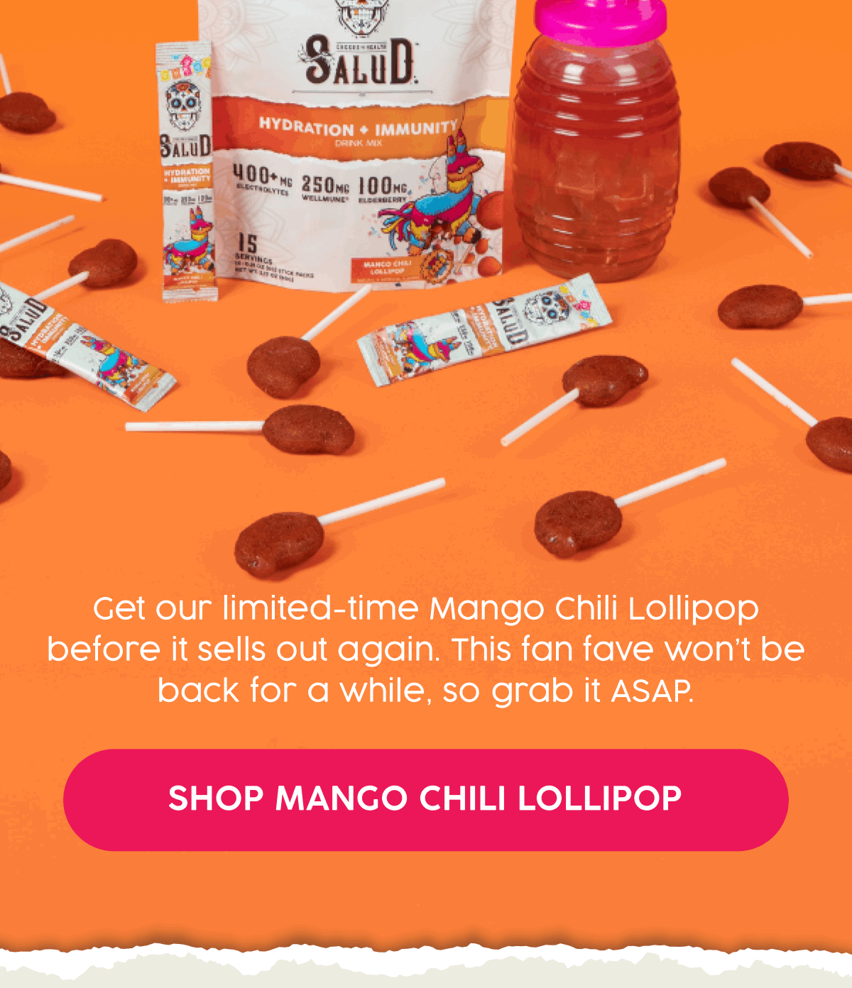 Get our limited-time Mango Chili Lollipop before it sells out again. This fan fave won’t be back for a while, so grab it ASAP. | Shop Mango Chili Lollipop