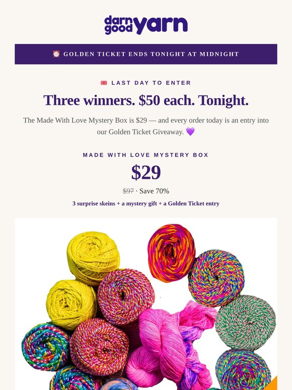 Last day for the Golden Ticket — 3 winners, $50 each (ends tonight)