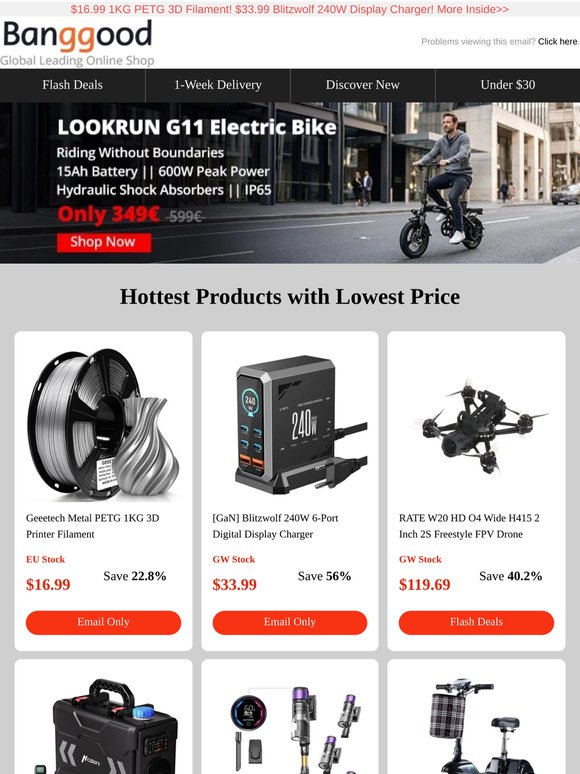 Hottest Products Flashdeals>> Only 349€ Get LOOKRUN G11 E-Bike! $17.99 Zeblaze Btalk Pro Smartwatch! Gab Now!