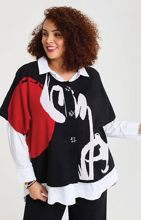 Jacquard Knit Cotton Cardigan in Ribbon Red