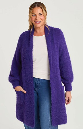 Fluffy Knit Cosy Cardigan in Royal Purple