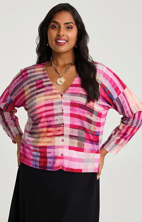 Vivid Check Print Natural Cardigan in Check Print