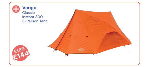 Vango Classic Instant 300 3-Person Tent - Orange. Reduced from £180 to £144.