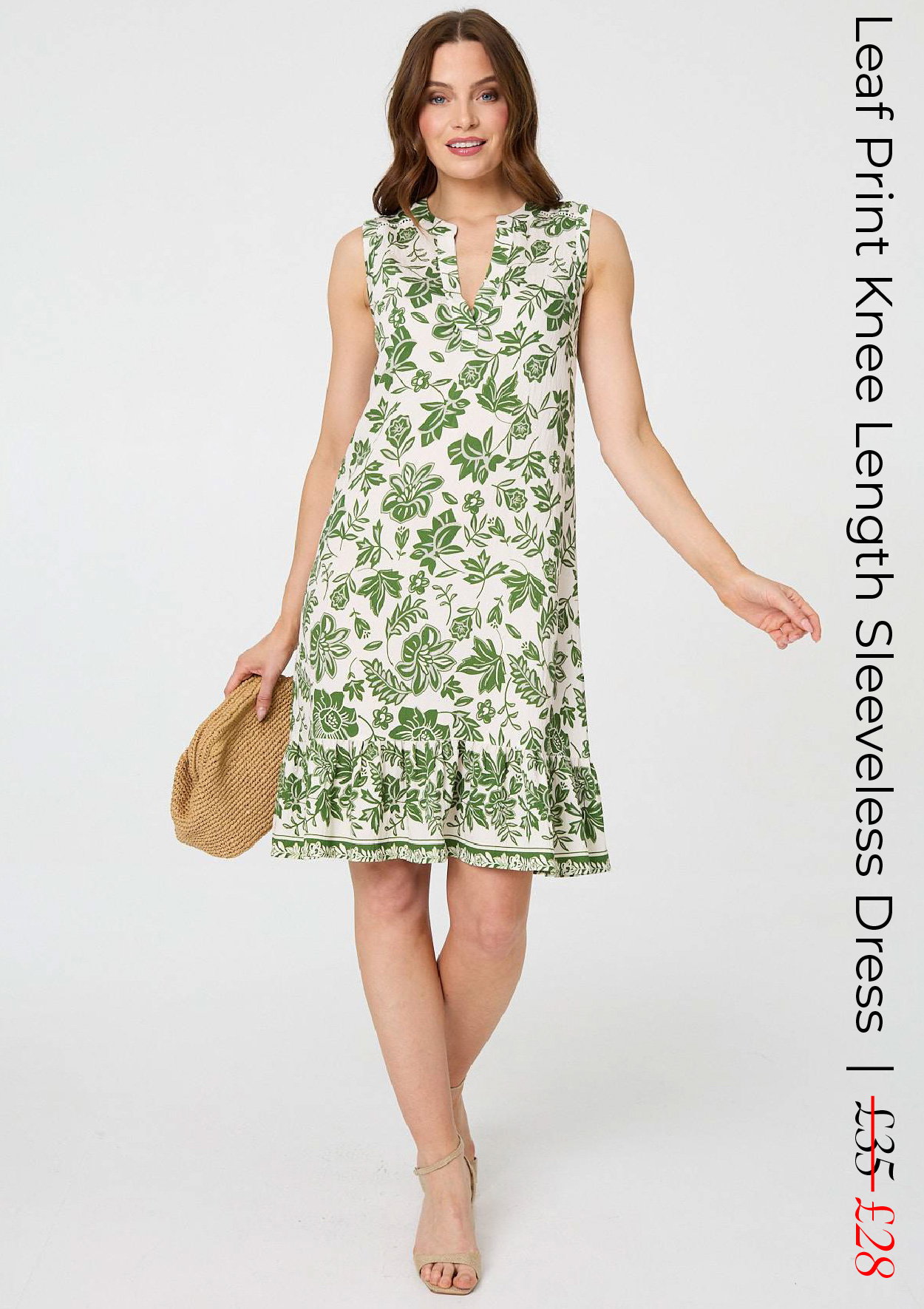 Leaf Print Knee Length Sleeveless Dress | Shop Now