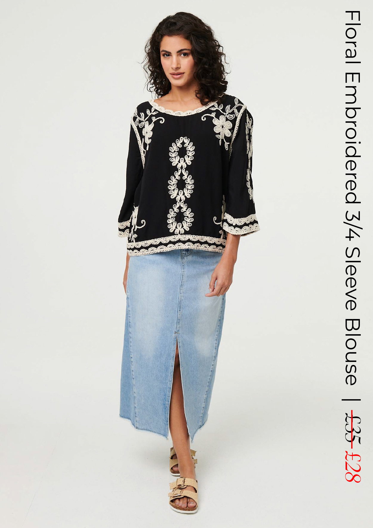 Floral Embroidered 3/4 Sleeve Blouse | Shop Now