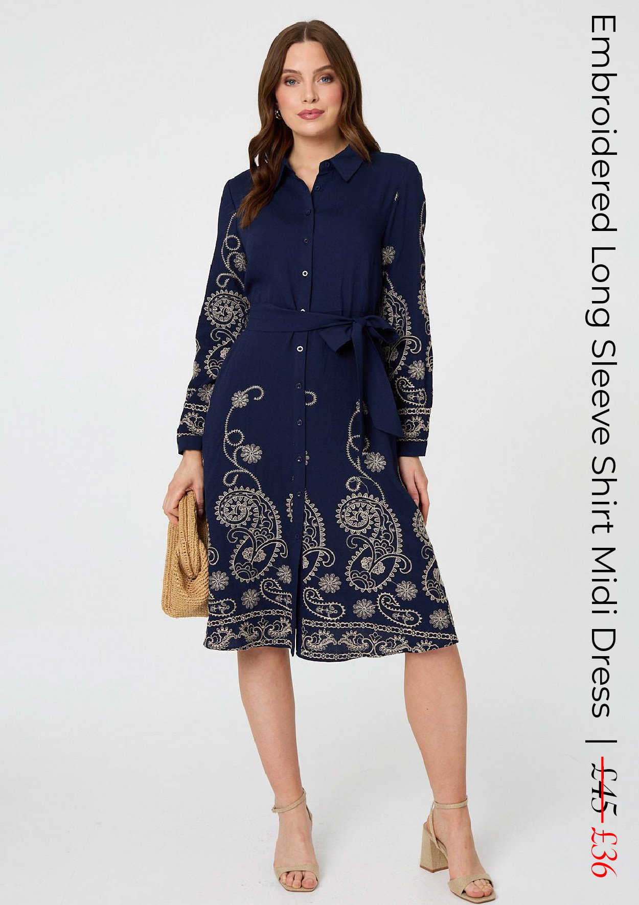 Embroidered Long Sleeve Shirt Midi Dress | Shop Now