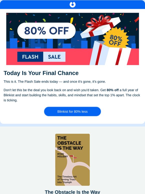 ⏰ 80% off Blinkist — ends today