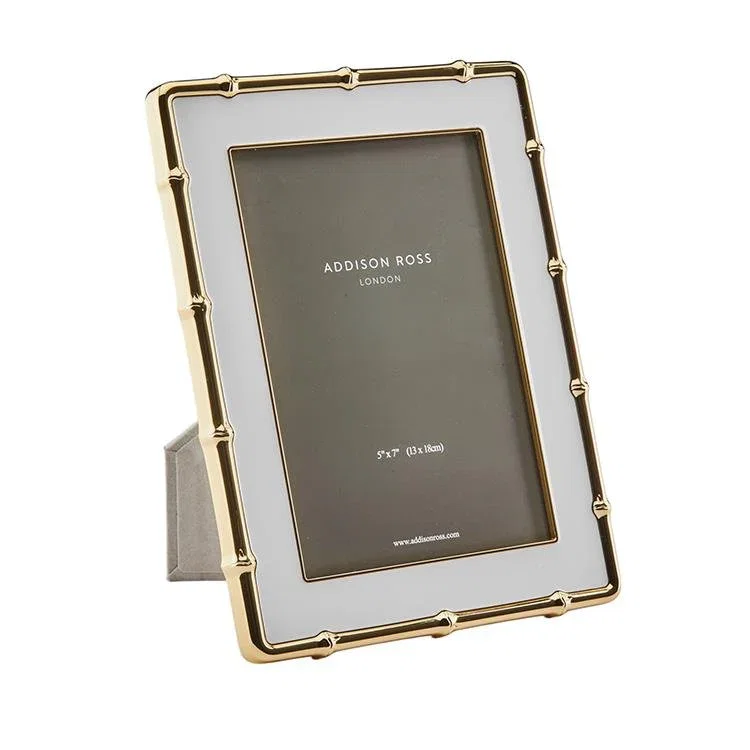 Image of White & Gold Bamboo Enamel Photo Frame