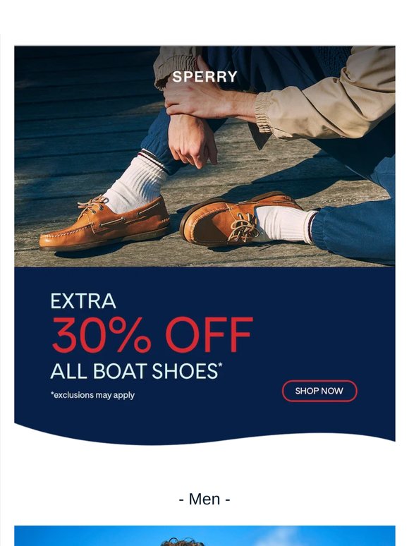Up to 50% + extra 30% off boat shoes