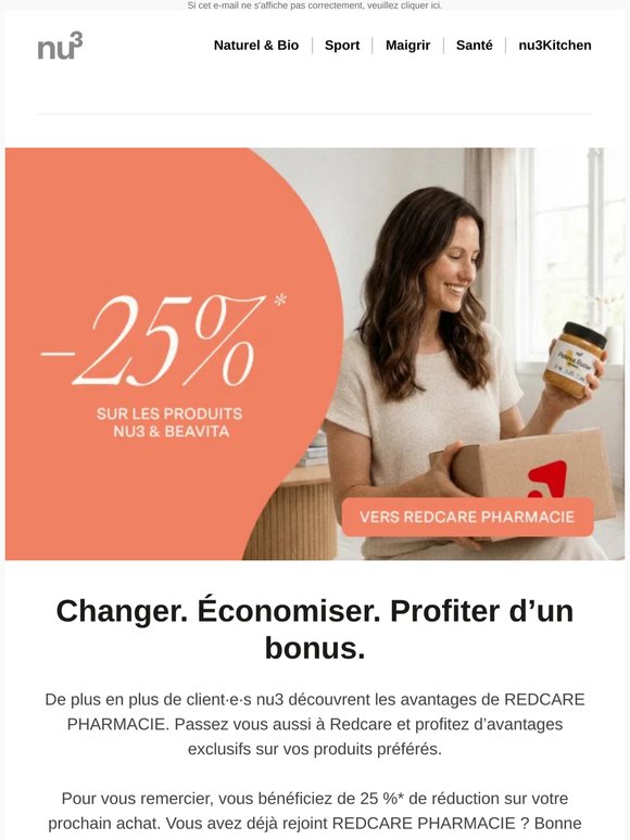 —, profitez de 25 % de réduction chez REDCARE PHARMACIE