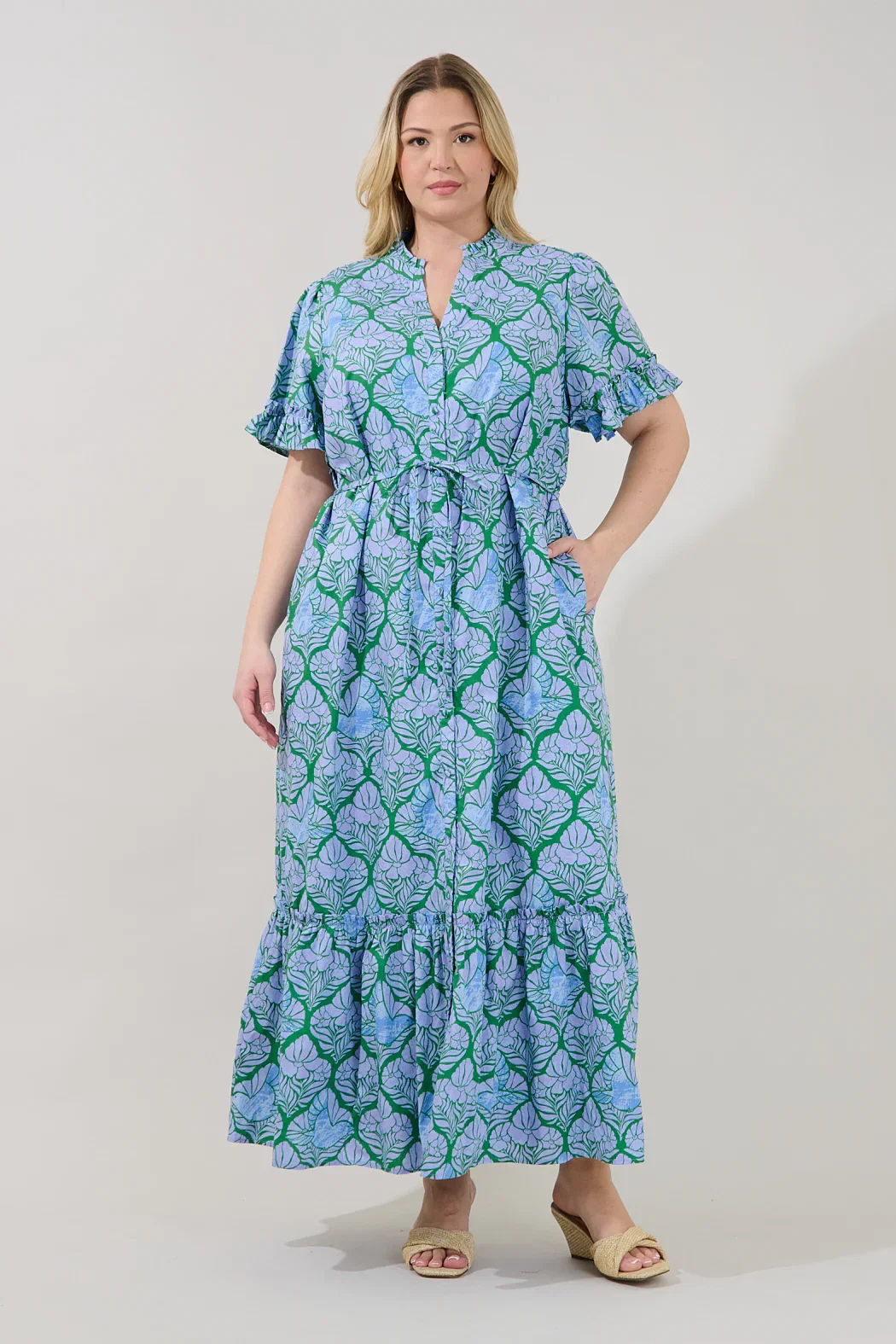 Image of Alna Button Up Midi Dress Floral Curve