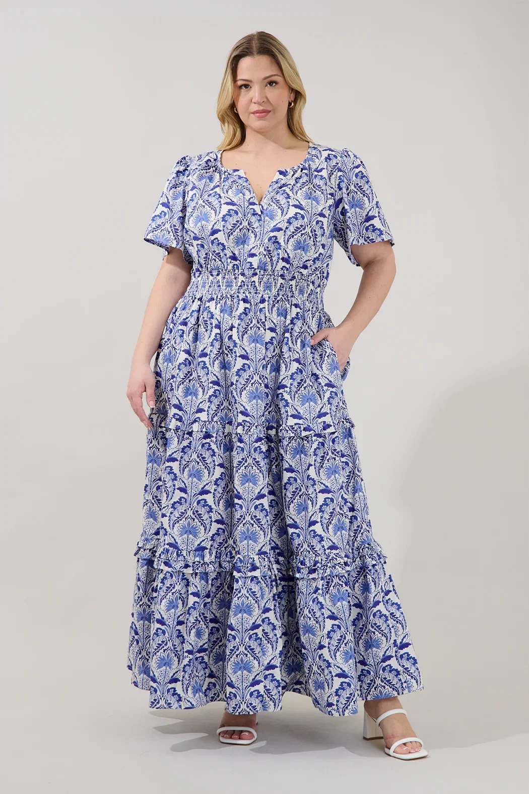 Image of Palmer Poplin Tiered Maxi Dress Renisa Floral Curve