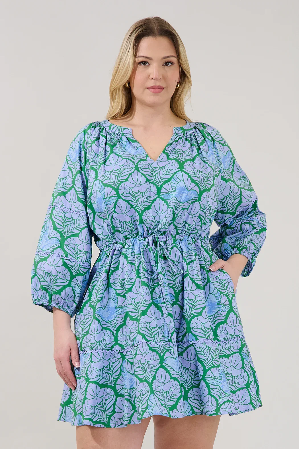 Image of Dabria Split Neck Mini Dress Floral Curve