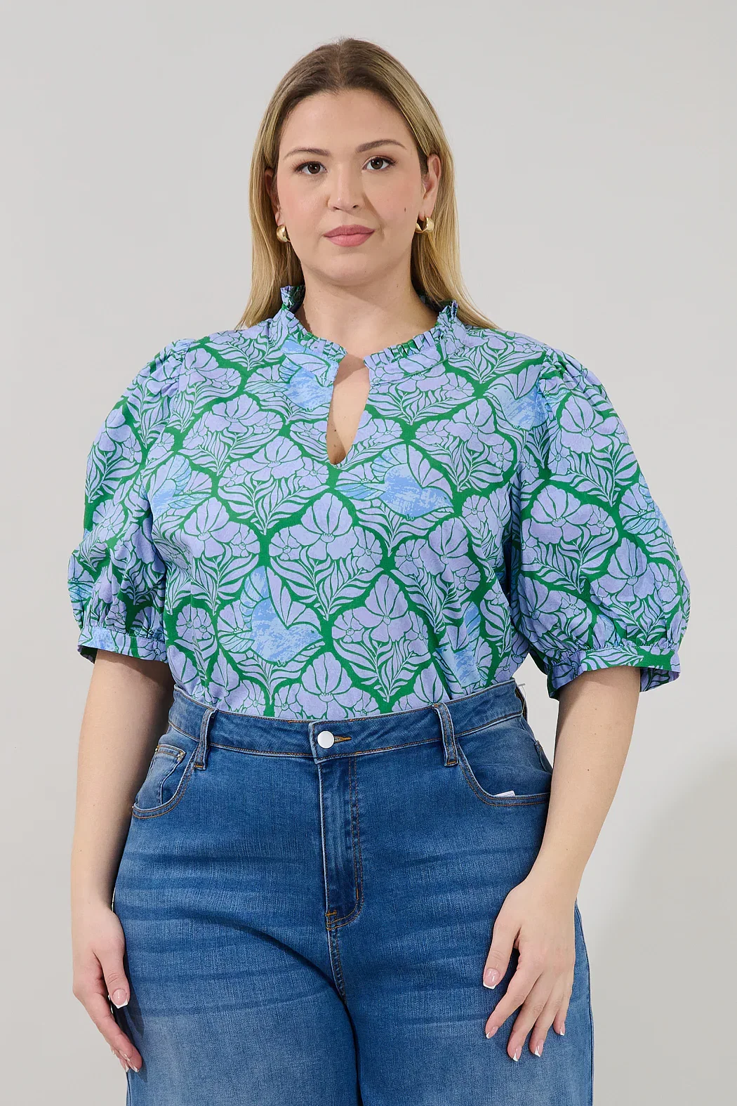 Image of Terri Puff Sleeve Top Floral Curve