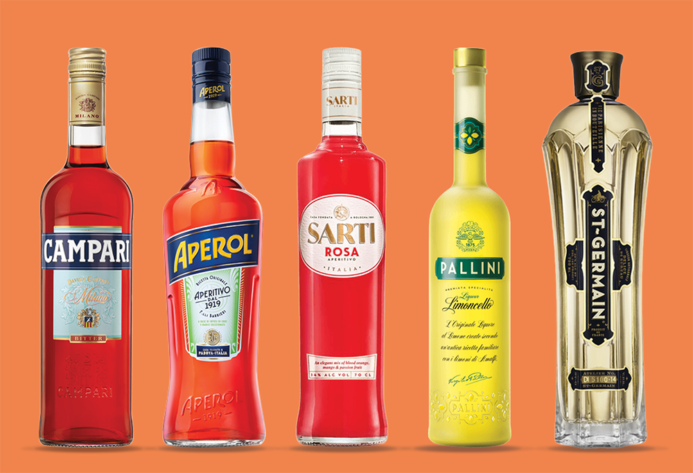 Spritz Lineup - Campari, Aperol, Sarti Rosa, Limoncello, St-Germain