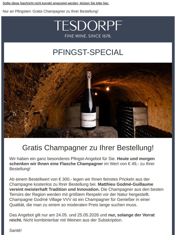 Gratis Champagner zu Ihrer Bestellung!