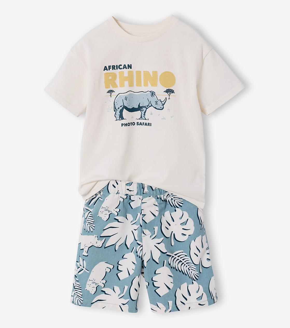Cotton t-shirt and short set for boys - ecru