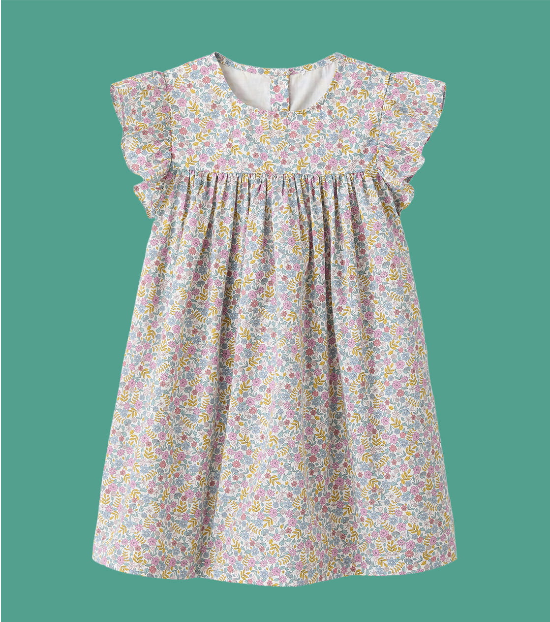 Ruffled, Short Sleeve Dress with Prints, for Girls - printed white