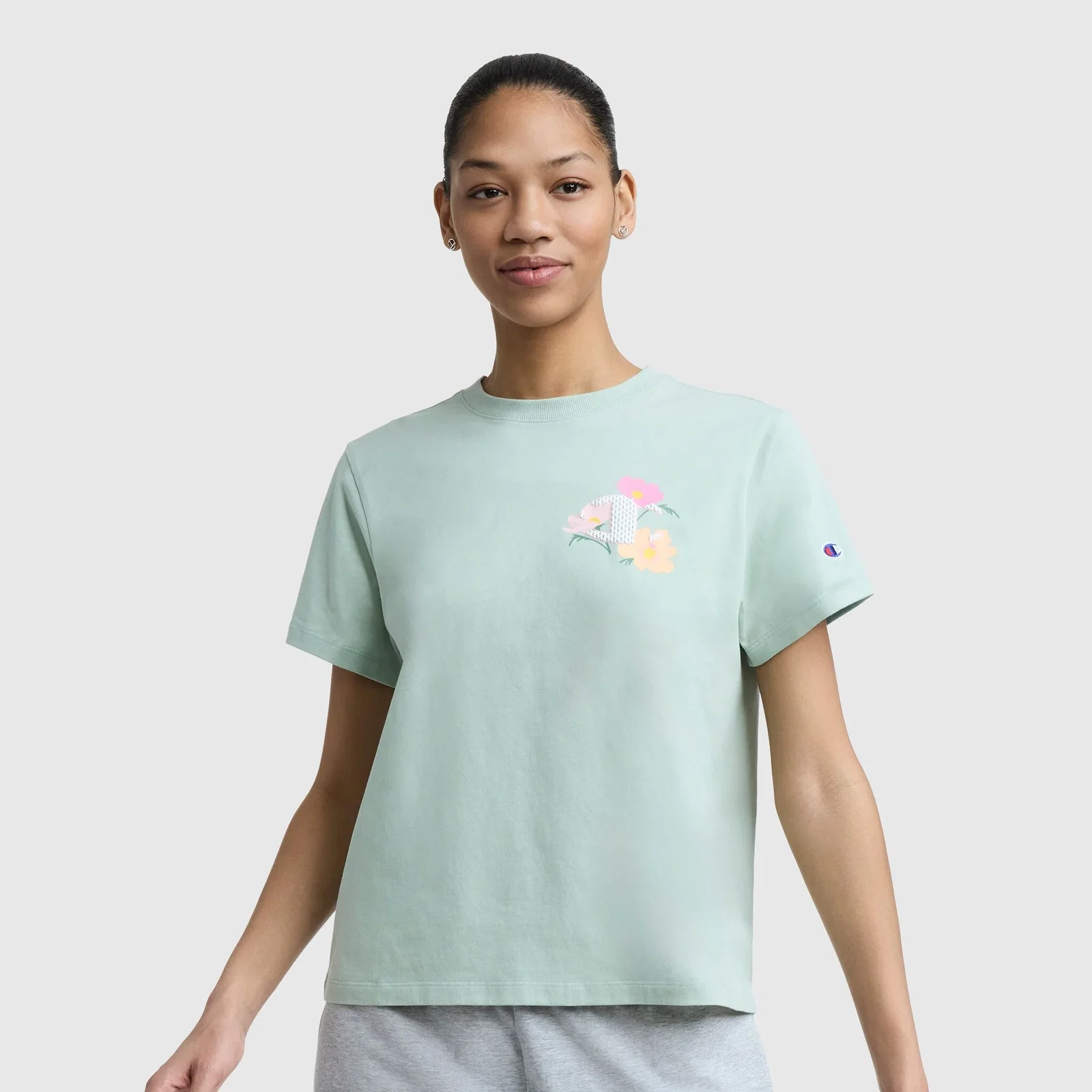 Image of Floral Mesh "C" Graphic T-Shirt, C  Logo