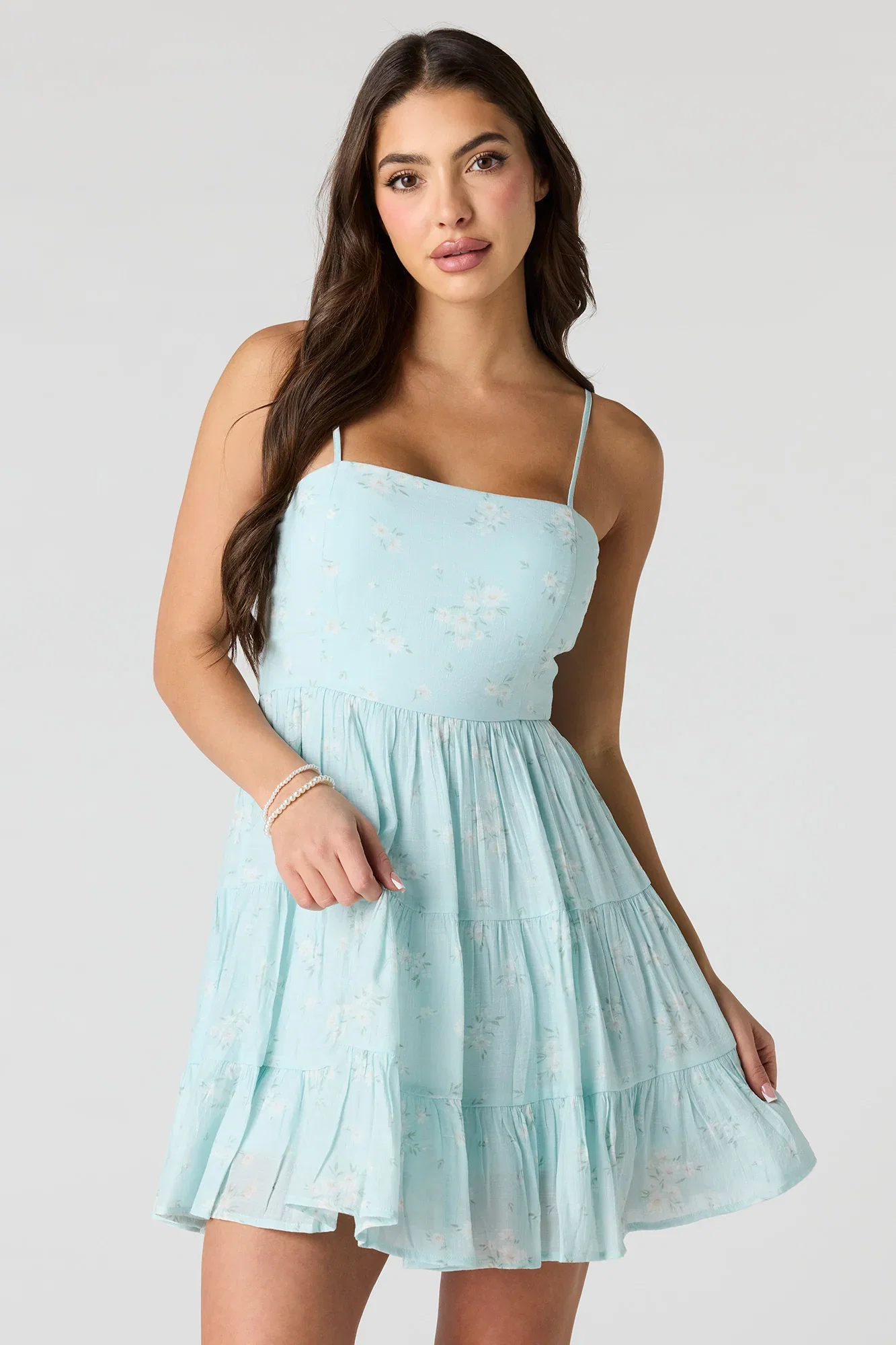 Image of Braless Tie Back Tiered Mini Dress