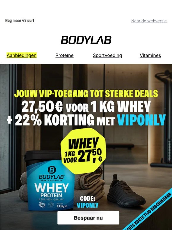 Nog 48 uur: 1 kg Whey voor €27,50 💥