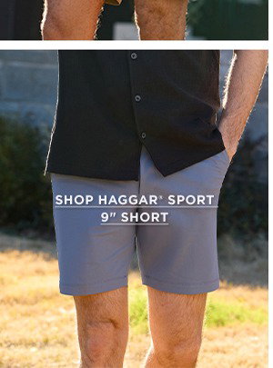 Man poses in Haggar Sport 9 inch shorts