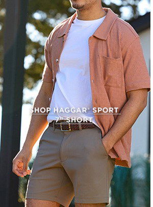 Man poses in Haggar Sport 7 inch Shorts
