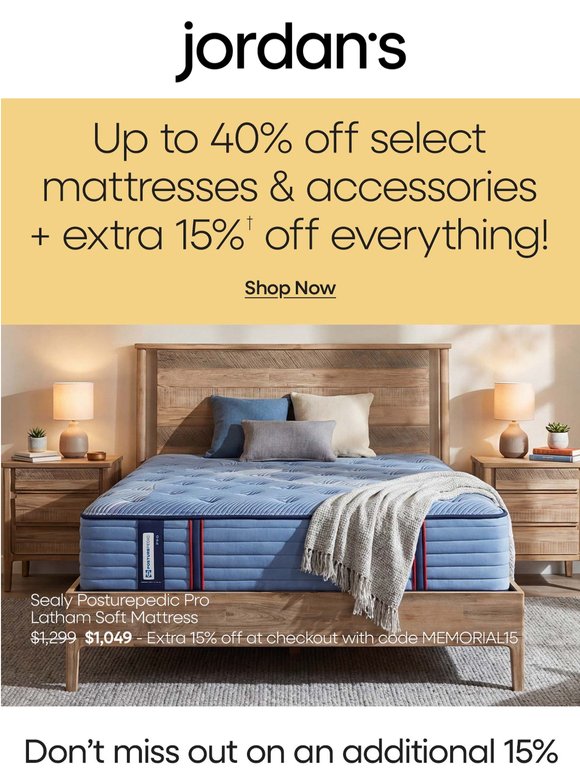 Up to 40% off Memorial Day mattress savings!