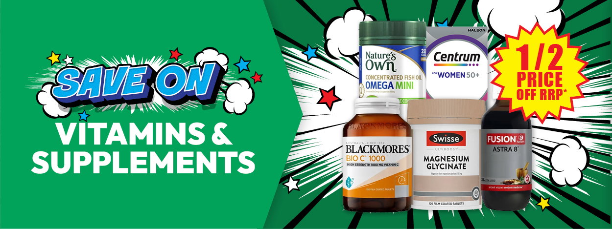 ½ price off RRP selected Vitamins & Supplements