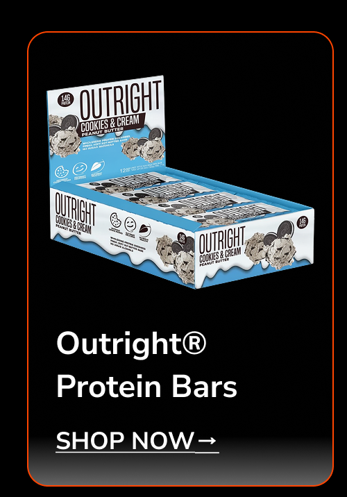 Outright cookies and cream protein bars displayed in a box.