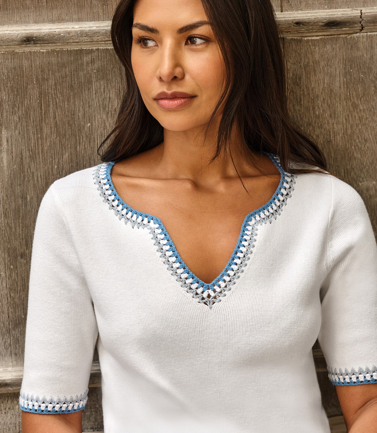Notch Neck Crochet Top