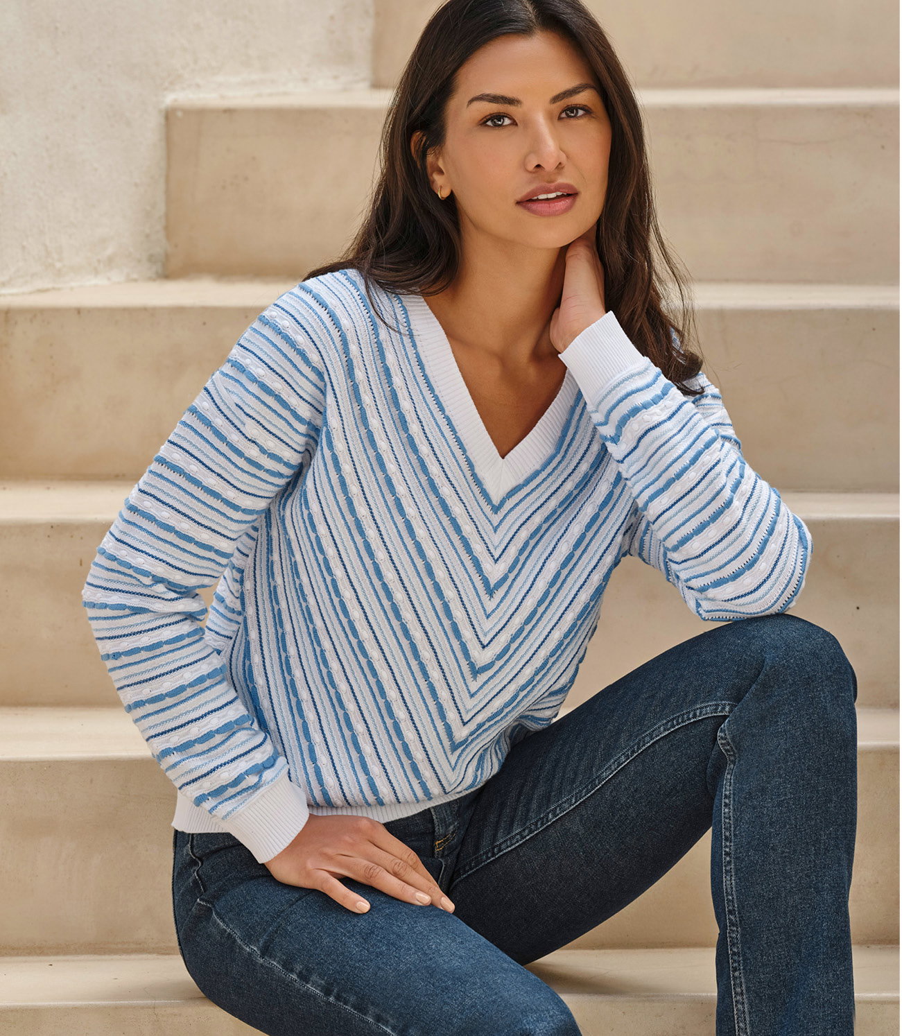 Cotton Chevron V Sweater