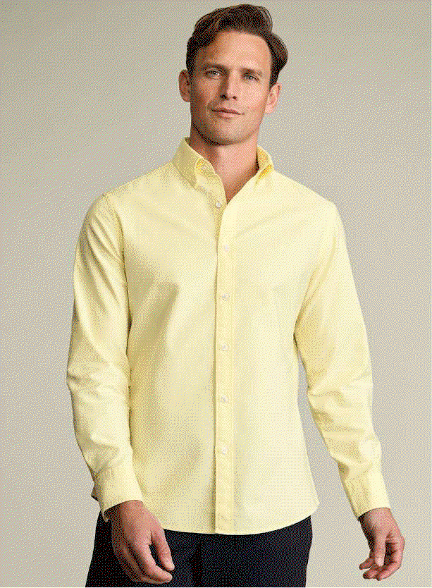 Vorgewaschenes Stretch-Oxfordhemd mit Button-down-Kragen - Zitronengelb
