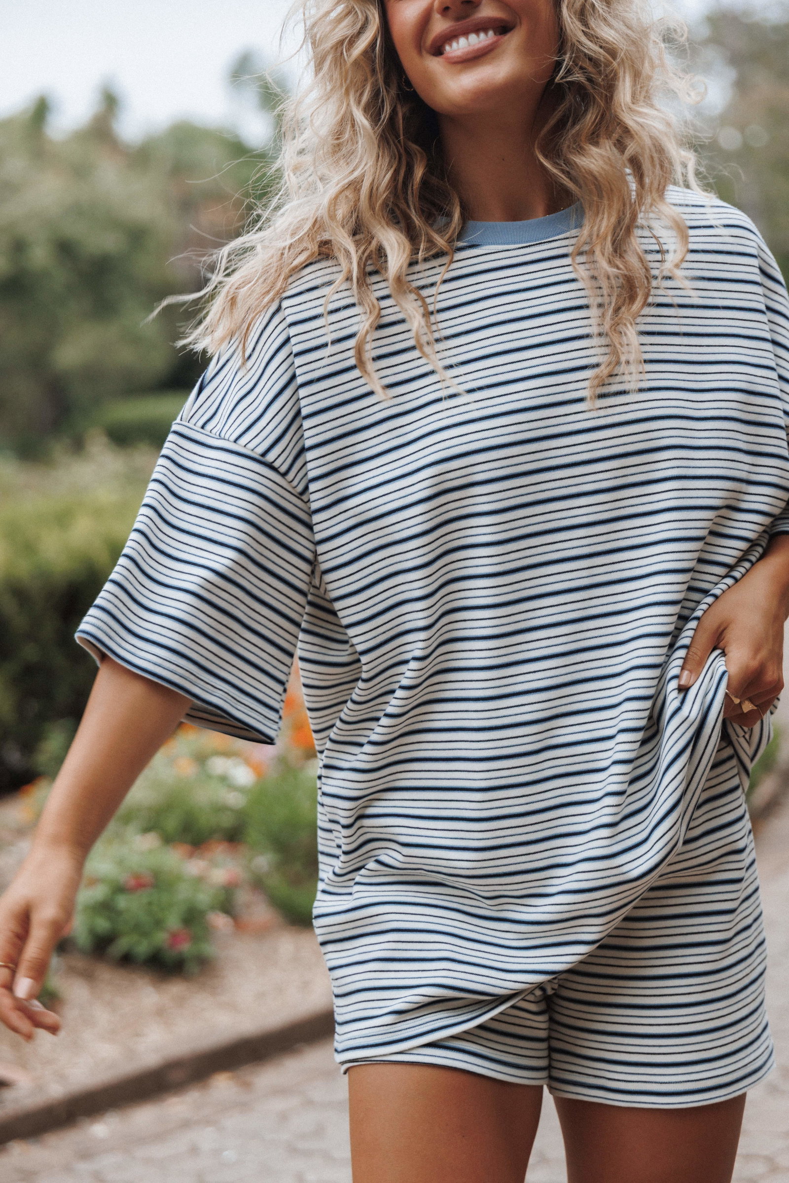 Image of Hellen Stripe Short Set - Blue/Cream Stripe