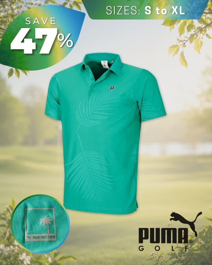 Puma X PTC Mens Jacquard Moisture Wicking Palm Polo Shirt
