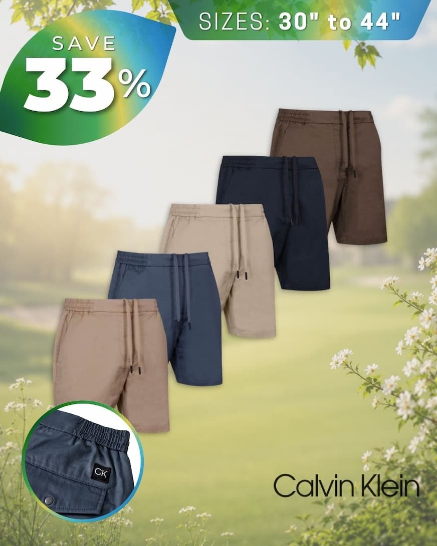 Calvin Klein Mens 2026 CK Comfy Hybrid Stretch Cotton Golf Shorts