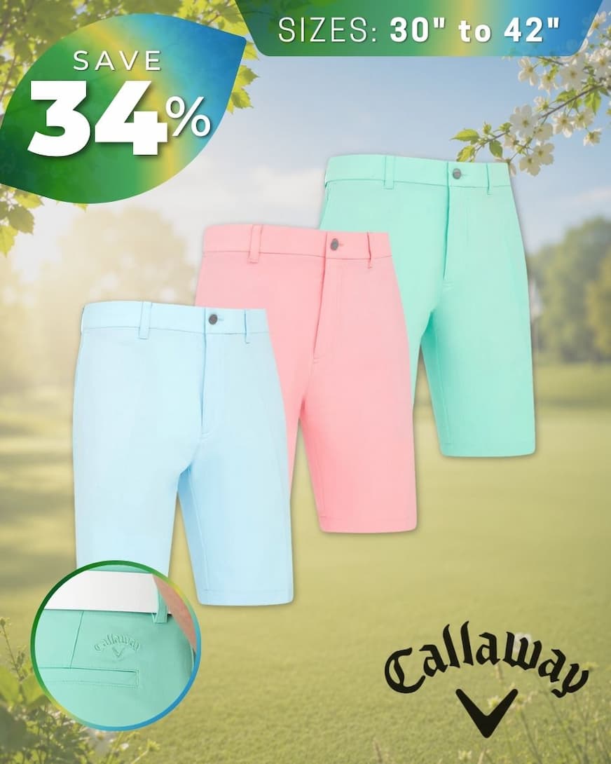 Callaway Golf Mens Chev Tech II Light Active Waistband Stretch Shorts
