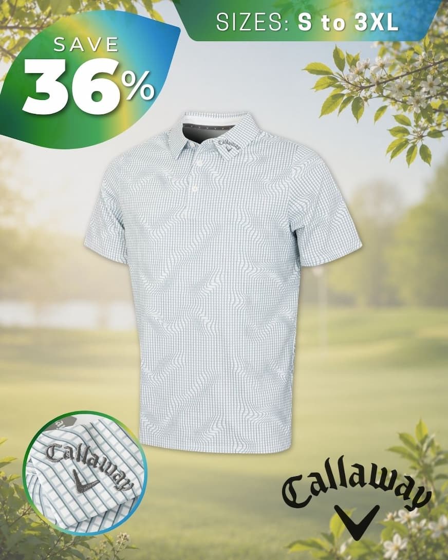 Callaway Golf Mens Warped Gingham Print Wicking Stretch Golf Polo Shirt