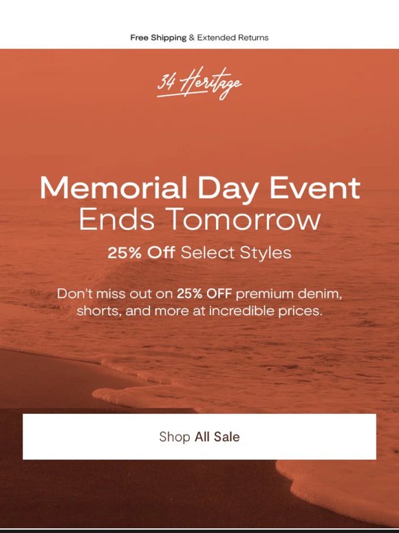 Ends Tomorrow: Memorial Day Event