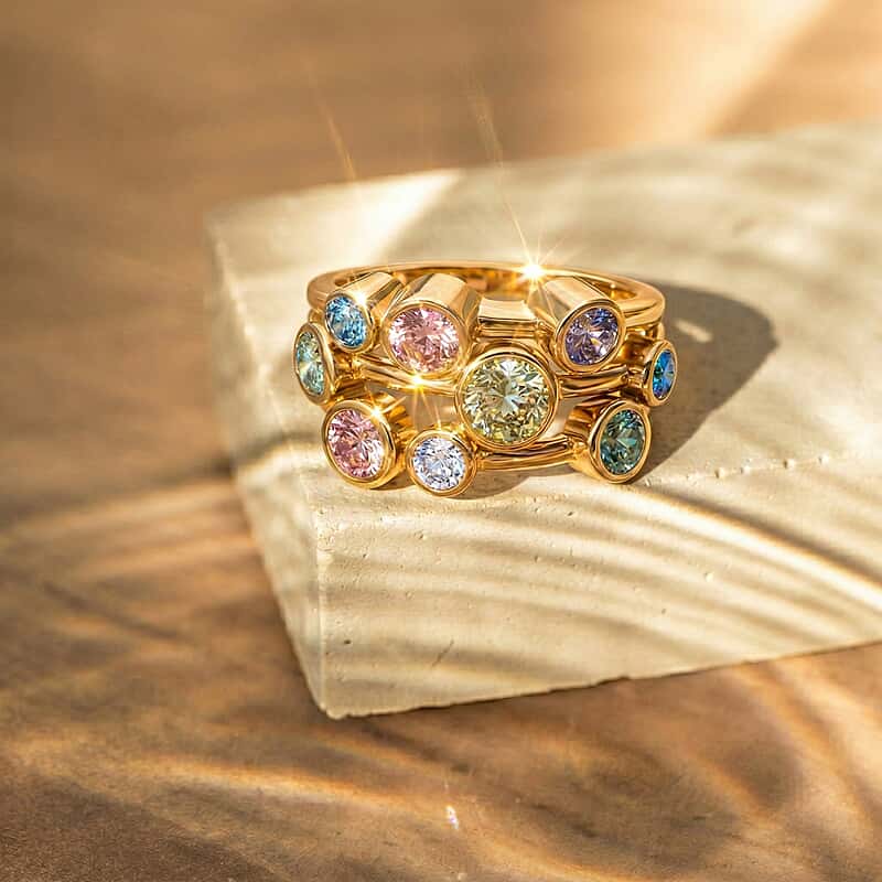     LUXURIANT 2 Ct. Multi Colour Lab Grown Diamond Bubble Ring