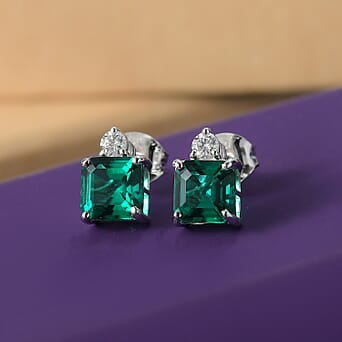 LUXURIANT AAA Lab Grown Emerald, Lab Grown Diamond Earrings