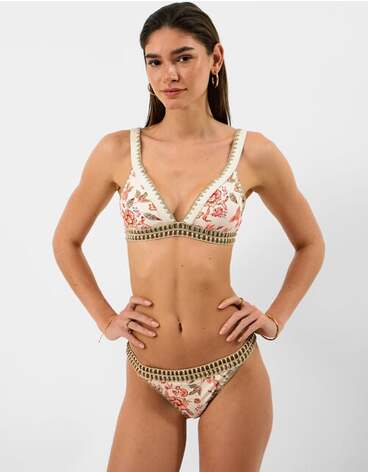 Floral Print Band Bikini Bottoms Ivory